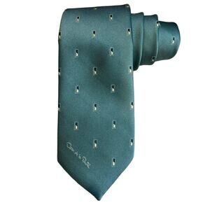 Vintage 70s Oscar de la Renta Logo print tie Aqua